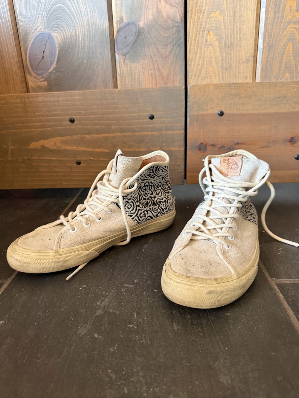 Vans cream High-Top Canvas Sneakers with Black Patterned Heel
